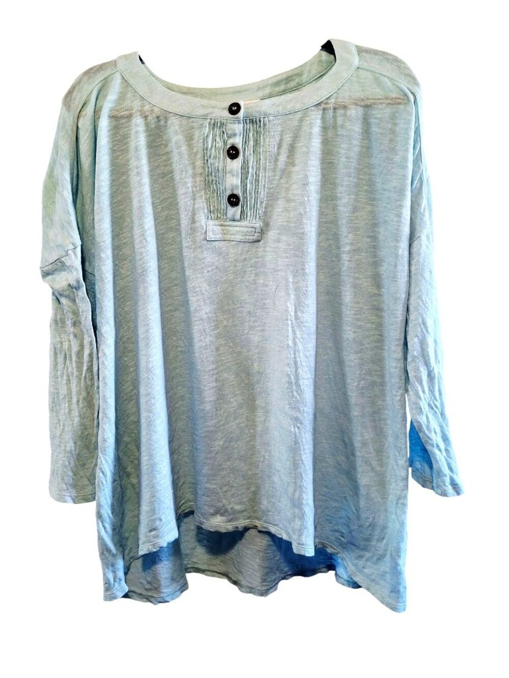J. Jill Womens Light Blue Long-Sleeve Button Henley Top Relaxed Fit Linen-Cotton
